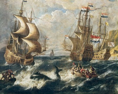 Szczegóły „Wielorybów”. Obraz Ludolfa Backhuysena (1631-1708). Nancy. Muzeum Sztuk Pięknych. autorstwa Ludolf I Backhuysen