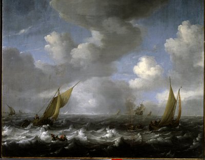 Marynarka wojenna. Obraz Ludolfa Backhuysena (1631-1708) Ec. Hol. autorstwa Ludolf I Backhuysen