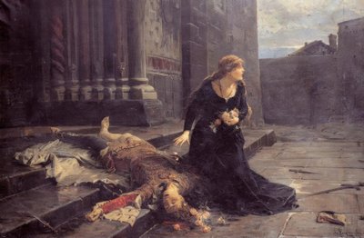 Śmierć Gianmarii Viscontiego przed kościołem s.Gottardo w Mediolanie autorstwa Ludovico Pogliaghi