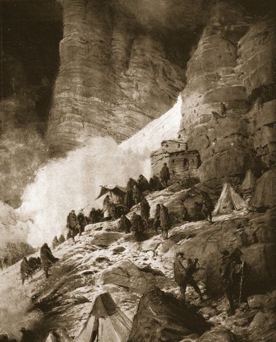 Wojna alpejska Włoch z Austrią: msza odprawiana na zboczu góry, z „The Illustrated War News”, 21 czerwca 1916 (lito) autorstwa Ludovico Pogliaghi