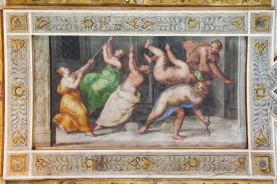 Taniec Pyrrichios, detal sufitu Sali Gier (fresk) autorstwa Ludovico Settevecchi