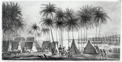 Port Hanarourou na Wyspach Sandwich, z „Podróży Pittoresque dookoła świata”, grawerowany przez G. Langlume (fl.1822-40) 1822 autorstwa Ludwig Choris