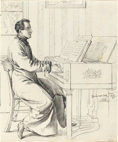 Szwagier artysty, Ludwig Hassenpflug, przygotowuje się do gry na fortepianie autorstwa Ludwig Emil Grimm