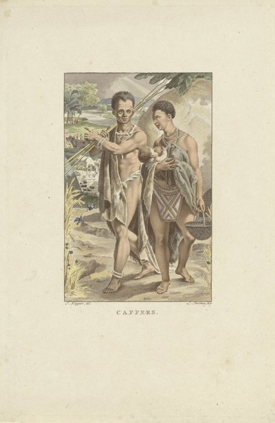 Mieszkańcy Afryki Południowej Caffers (tytuł na obiekcie) autorstwa Ludwig Gottlieb Portman