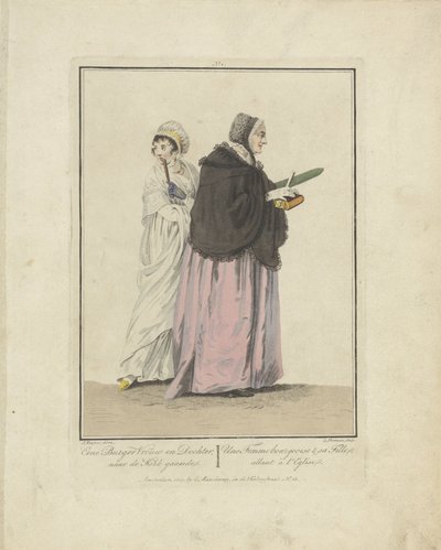 Matka i córka w drodze do kościoła żona i córka obywatela; chodzenie do kościoła / Une Femme burżuazja & sa Fille, allant à l