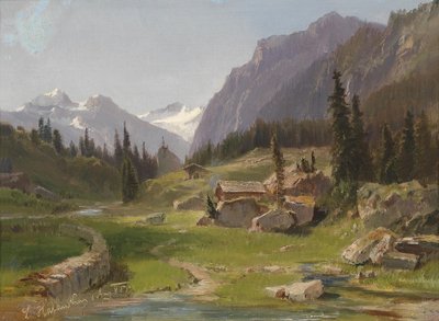Idylliczny górski krajobraz autorstwa Ludwig Halauska