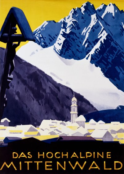 Wysokoalpejski Mittenwald, ok. 1930 r. 1930 autorstwa Ludwig Hohlwein