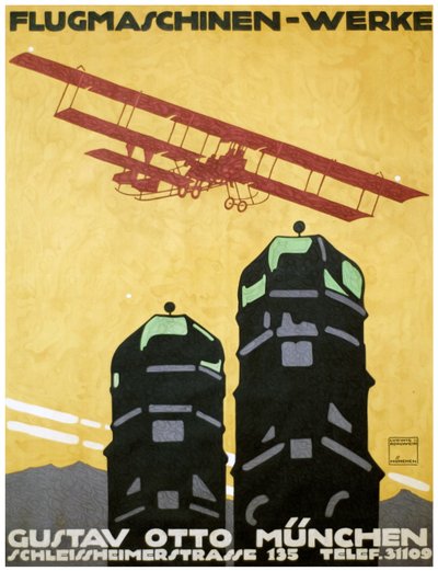 Latające maszyny - prace, plakaty. 1912 (litografia) autorstwa Ludwig Hohlwein