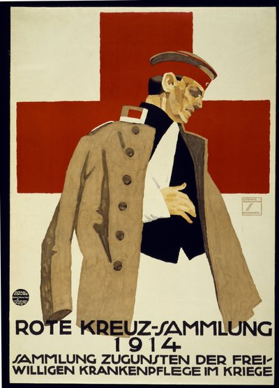 Kampania zbierania funduszy dla Niemieckiego Czerwonego Krzyża, wyd. 1914 (litografia kolorowa) autorstwa Ludwig Hohlwein