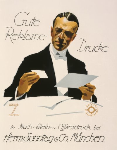 Dobre nadruki reklamowe w Herm. Sunday and Co. Monachium autorstwa Ludwig Hohlwein