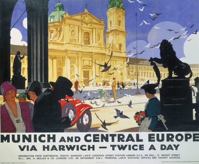 "Monachium i Europa Środkowa", plakat LNER autorstwa Ludwig Hohlwein