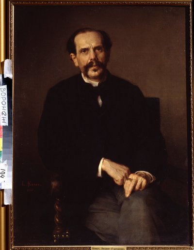 ""Portret mężczyzny"" Ubrany jest w czarny garnitur, na palcu ma sygnet. Obraz Ludwiga Knausa (1829-1910) Iwan Kramskoj (lub Kramskoj) Muzeum Sztuk Pięknych w Woroneżu (Woroneż), Rosja. autorstwa Ludwig Knaus