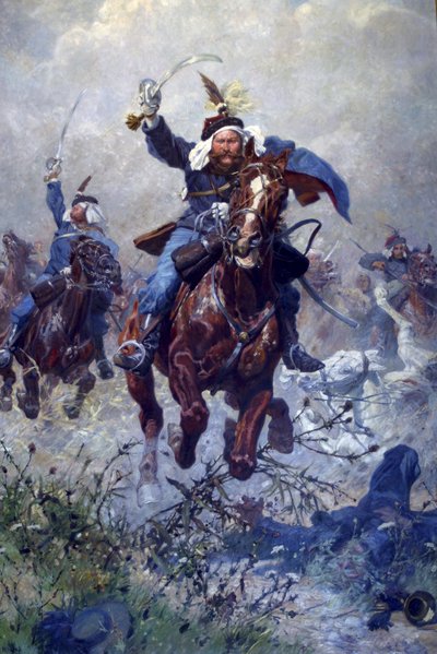 Pułkownik Maximilian Ritter von Rodakowski i 13. ułani w bitwie pod Custozą w latach 1866, 1908 (olej na płótnie) autorstwa Ludwig Koch