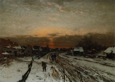 Zimowy pejzaż z zachodem słońca (olej na płótnie) autorstwa Ludwig Munthe