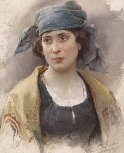 Dziewczyna z zieloną chustą autorstwa Ludwig Passini