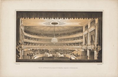 Wnętrze Teatru Cyrkowego Jeździeckiego w Petersburgu, 1850 r. autorstwa Ludwig Premazzi