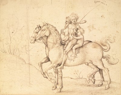 Dzicy na koniu (pióro i brązowy atrament) autorstwa Ludwig Schongauer