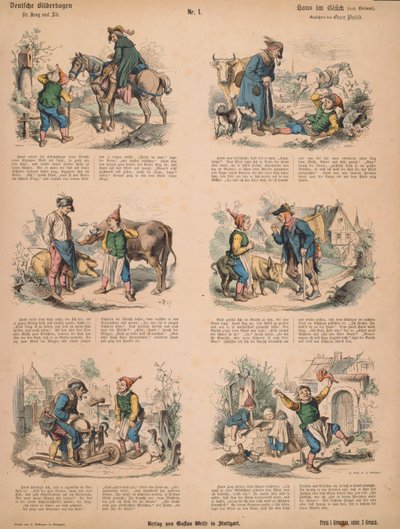 Hans w Lucku (po braciach Grimm), nr 213 z Muenchener Bilderbogen wyd. Braun & Schneider, Monachium, 1880 autorstwa Ludwig Voltz