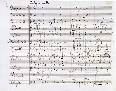 Strona nutowa Symfonii nr. 1 C-dur niemieckiego kompozytora Ludwiga van Beethovena (1770-1827) (1799-1800) Milan Biblioteca del Conservatorio autorstwa Ludwig van Beethoven