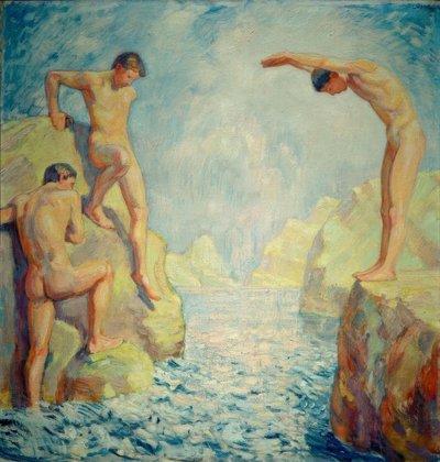 Skalisty brzeg z młodymi mężczyznami autorstwa Ludwig von Hofmann
