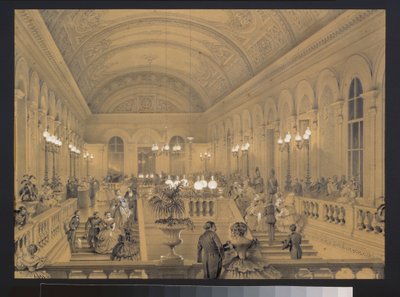 Schody Teatru Cesarskiego Bolchoi Kammeny w Sankt Petersburgu. Grafika: Luigi Premazzi (1814-1891), akwarela i biały na papierze, ok. 1850 r. Sztuka włoska autorstwa Luigi Premazzi
