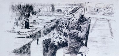 Portret malarza, Giovanni Fattori – Luigi Levi (1858-1860 - 1939), rysunek autorstwa Luigi Levi