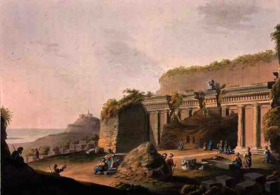 A Grotto Cut in the Rock, niedaleko Lind na Rodos, z „Widoków w Imperium Osmańskim”, wydanej przez Roberta Bowyera (1758-1834) 1803 (kolorowa akwatinta) autorstwa Luigi (after) Mayer