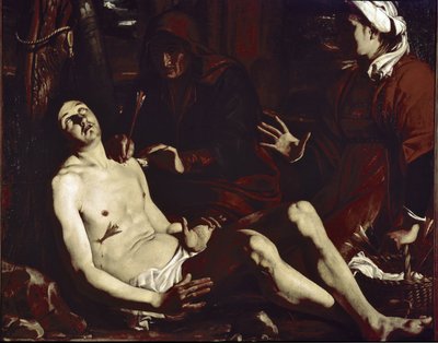 Święty Sebastian uzdrowiony przez święte niewiasty (olej na płótnie, ok. 1630) autorstwa Luigi Miradori