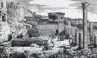 Ruiny świątyni Wespazjana w Brescii, rycina Louisa Basilettiego (1780-1860), Włochy autorstwa Luigi Basiletti