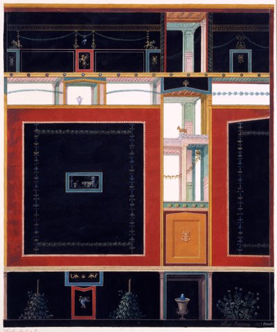 Dekoracje ścienne z Domu Aulus Vettius, Pompeje, ok. 36-39 rne, 1897 autorstwa Luigi Bazzani