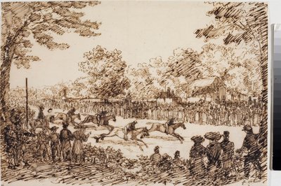 Wyścigi konne (prawdopodobnie święto San Giovanni a Florence) (Atrament, ok. 1825) autorstwa Luigi Garibbo