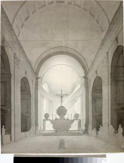 Widok wnętrza kościoła (Rysunek i akwarela, ok. 1825) autorstwa Luigi Garibbo
