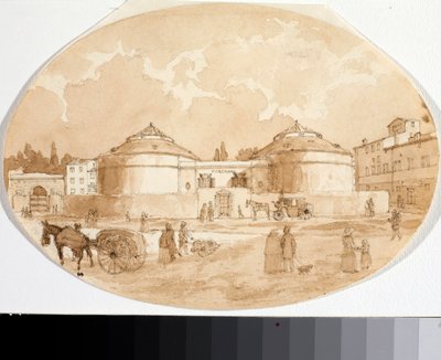 Widok na plac Porta al Prato we Florencji (Atrament i akwarela) autorstwa Luigi Garibbo