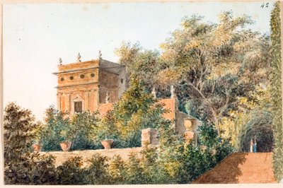 Widok Villa Pallavicini delle Peschiere, Genua (Akwarela, ok. 1825) autorstwa Luigi Garibbo