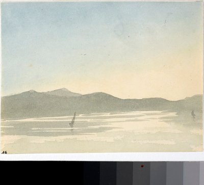 Widok na jezioro o świcie (Akwarela, ok.1825) autorstwa Luigi Garibbo