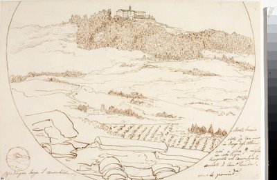 Widok na monte Senario niedaleko Florencji (Rysunek, ok. 1833) autorstwa Luigi Garibbo