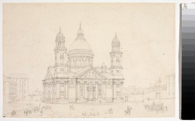 Widok na bazylikę Santa Maria Assunta di Carignano w Genui (Rysunek autorstwa Luigi Garibbo