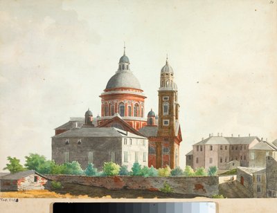 Widok na bazylikę Santa Maria Assunta di Carignano w Genui (akwarela autorstwa Luigi Garibbo
