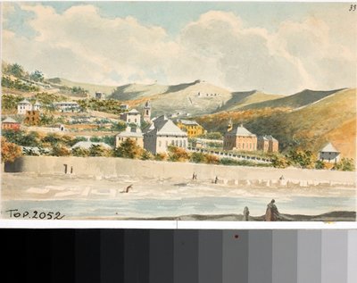 Widok na wzgórze Marassi z dzwonnicą kościoła Santa Margherita w pobliżu Genui (Akwarela, ok. 1825) autorstwa Luigi Garibbo
