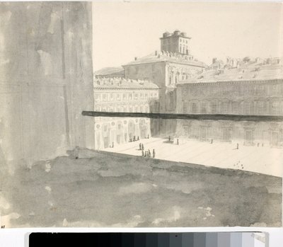 Widok na plac z okna, Włochy (Lavis, ok. 1825) autorstwa Luigi Garibbo