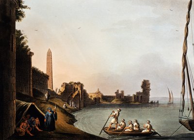 Starożytne mury i obelisk Kleopatry, Luigi Mayer (1755-1803), rycina z wedut autorstwa Luigi Mayer