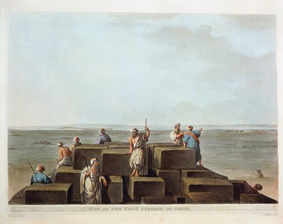 Egipt, Wierzchołek pierwszej piramidy w Gizie, rycina z „Widoków” Luigi Mayer autorstwa Luigi Mayer