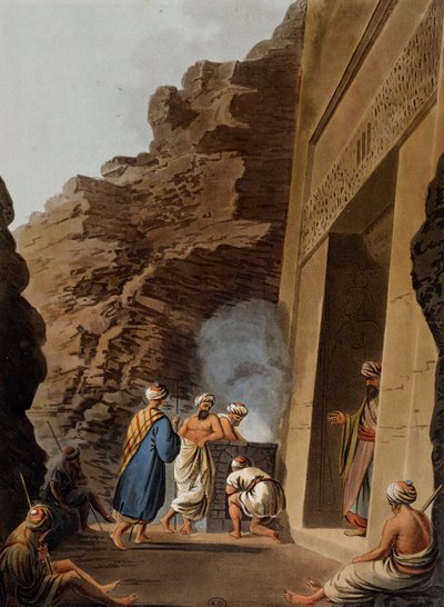 Wejście do komory grobowej w Sfinksie z Gizy, rycina Luigi Mayer (1755-ca 1803), z Widoki w Egipcie, Palestynie i innych częściach Imperium Osmańskiego autorstwa Luigi Mayer