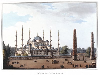 Meczet Sułtana Ahmeda (1609-1616), Stambuł. w „”Widoki w dominiach osmańskich, w Europie, Azji i niektórych wyspach Morza Śródziemnego””” z oryginalnych rysunków wykonanych przez Luigiego Mayera, Londyn autorstwa Luigi Mayer