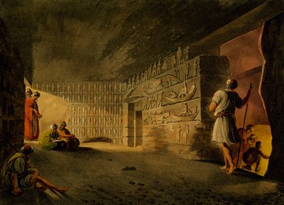 Podziemna komnata Piramidy w Gizie, rycina Luigi Mayer (1755-ca 1803), z Widoki w Egipcie, Palestynie i innych częściach Imperium Osmańskiego autorstwa Luigi Mayer
