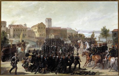 Zdobycie miasta Peschiera del Garda przez Piemontu, 30 maja 1848 (olej na płótnie autorstwa Luigi Morgari