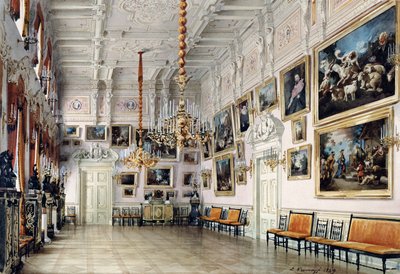 Sala taneczna w domu hrabiego Bezborodki w Petersburgu, 1849 (pióro, pędzel, wc, tusz i kolor biały na papierze, 1849 (pióro, pędzel, wc, tusz i kolor biały na papierze) autorstwa Luigi Premazzi