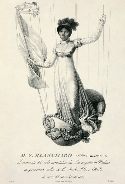 Portret francuskiej balonistki Sophie Blanchard podczas jej lotu w Mediolanie, Włochy, 1811 autorstwa Luigi Rados