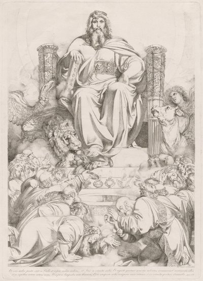 Et ecce sedes posita erat in coelo... (Bóg Syn w majestacie na tronie otoczony przez cztery stworzenia i czczony przez dwudziestu czterech starszych) autorstwa Luigi Sabatelli I