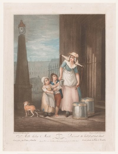dojarka Milk Below Maids (tytuł na obiekcie) Street Cries of London (tytuł serii) Krzyki Londynu (tytuł serii) autorstwa Luigi Schiavonetti
